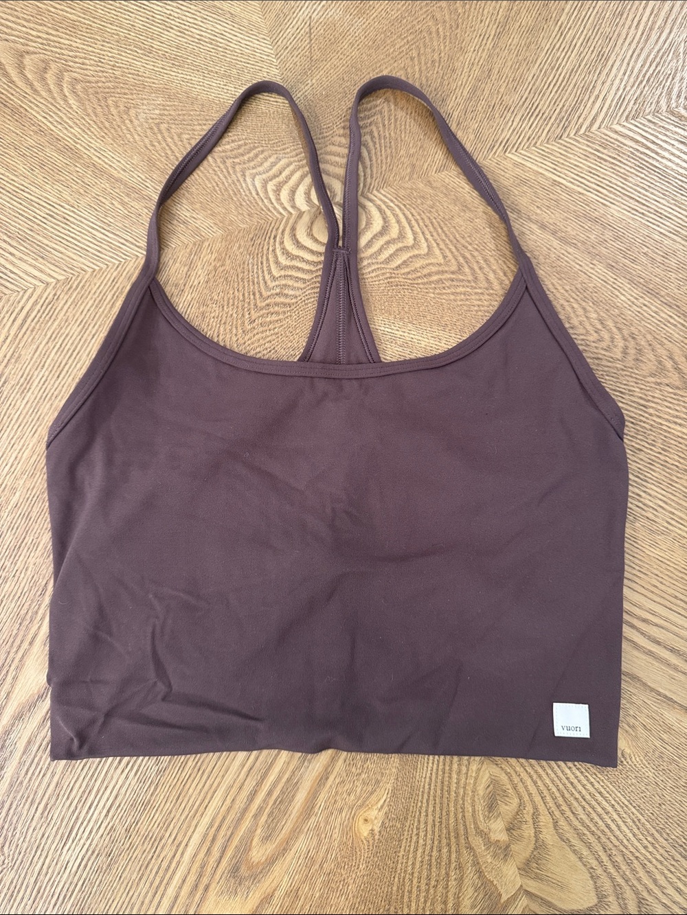 Vuori AllTheForm Chocolate Brown Racerback Performance Sports crop